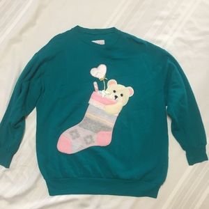 Kittens made in USA Christmas sweater teal
